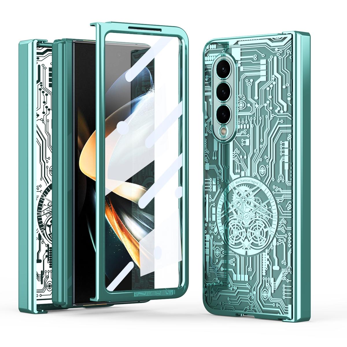 V562-A100563400ADE-202504292110-00 For Samsung Galaxy Z Fold4 5G Foldable Electroplated Phone Case - Mechanical Legend 4. - Green - Image 1