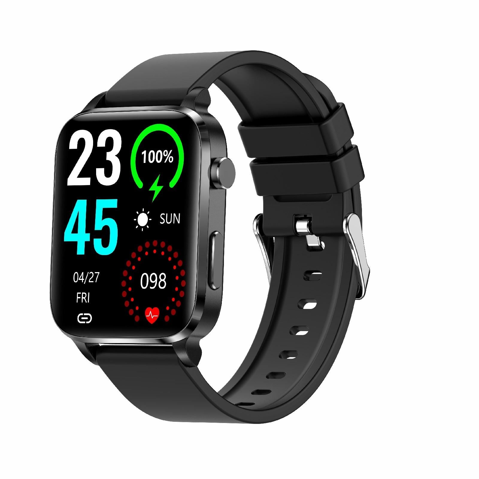 V562-A100838300ADE-202504252005-00 1.7 Inch Hd Square Screen Tpu Strap Smart Watch Supports Body Temperature Monitoring / Blood Oxygen Monitoring - Black - Image 1