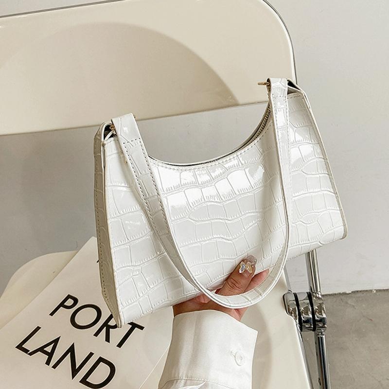 V562-A1024043060DBT-202502271805-00 Small Square Stone Pattern Shoulder Bag for Women - White - Image 1