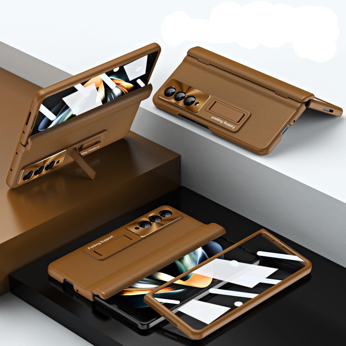 V562-A102511200AYS-202503211320-00 For Samsung Galaxy Z Fold4 5G Foldable Full Body Case - 360 Degree Folding - Coffee - Image 1