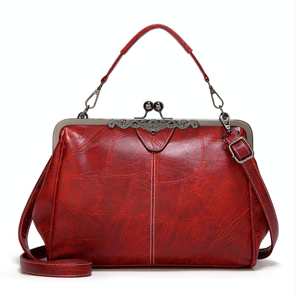 V562-A1030443060DBT-227063-00 Adjustable Leather Crossbody Bag with Vintage Buckle - Red - Image 1