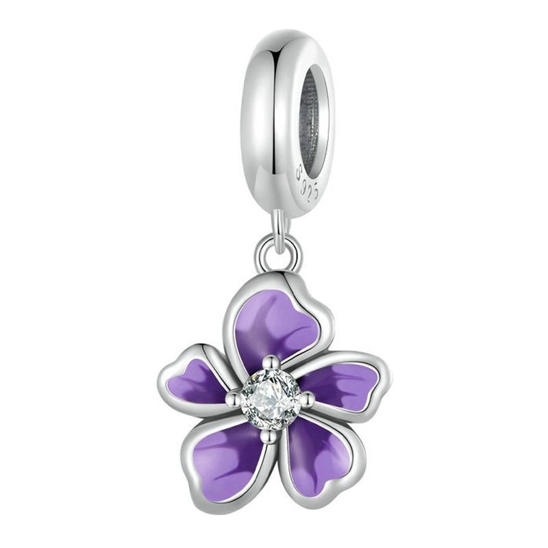 V562-A1039073060DBT-202504111605-00 925 Sterling Silver Flower Pendant For Diy Bracelets & Purple Beads - Image 1