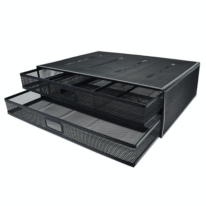 V562-A1043334060DBT-202503041210-00 Double Iron Desktop Stand with Drawer for Height Increase and Storage - Black - Image 1