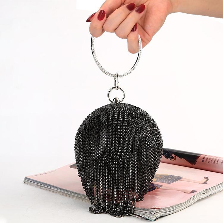 V562-A1044412810DBT-202502271815-00 Crystal Tassel Clutch for Weddings and Parties - Black Crystal Bag - Image 1