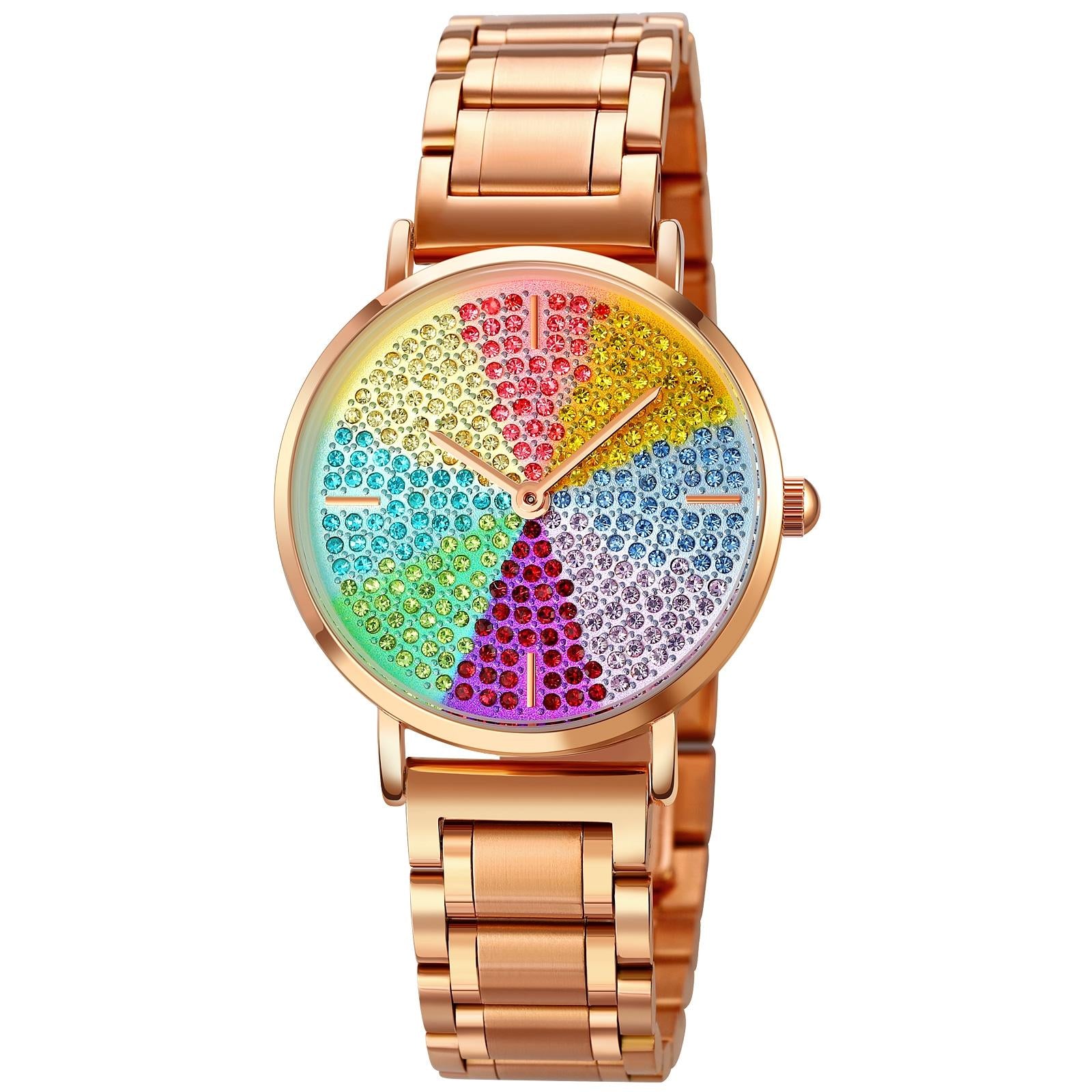 V562-A105778100ADE-202504171946-00 Women Rose Gold Steel Watch with Eight Colour Diamond Dial - Image 1