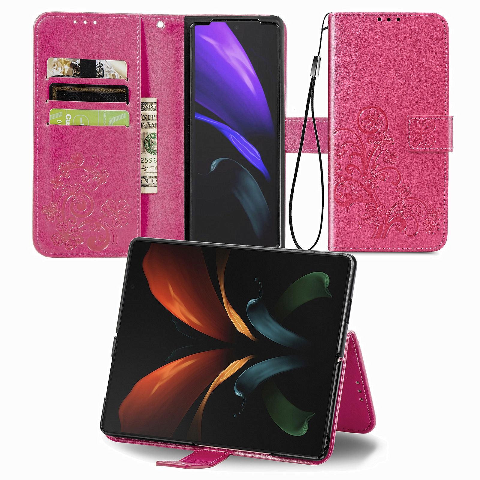 V562-A105859100AYS-202503211416-00 For Samsung Galaxy Z Fold4 5G Embossed Leather Phone Case With Four Leaf Clasp - Magenta - Image 1