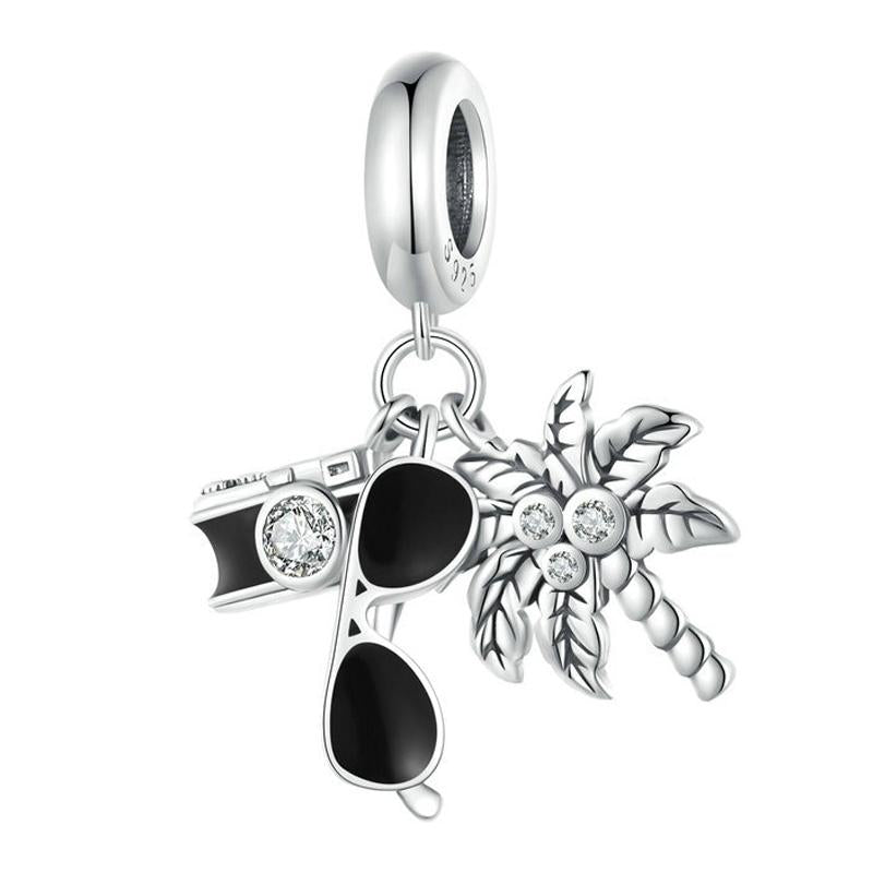 V562-A1059073060DBT-202504111952-00 925 Sterling Silver Coconut Tree Camera Pendant Bracelet - Image 1