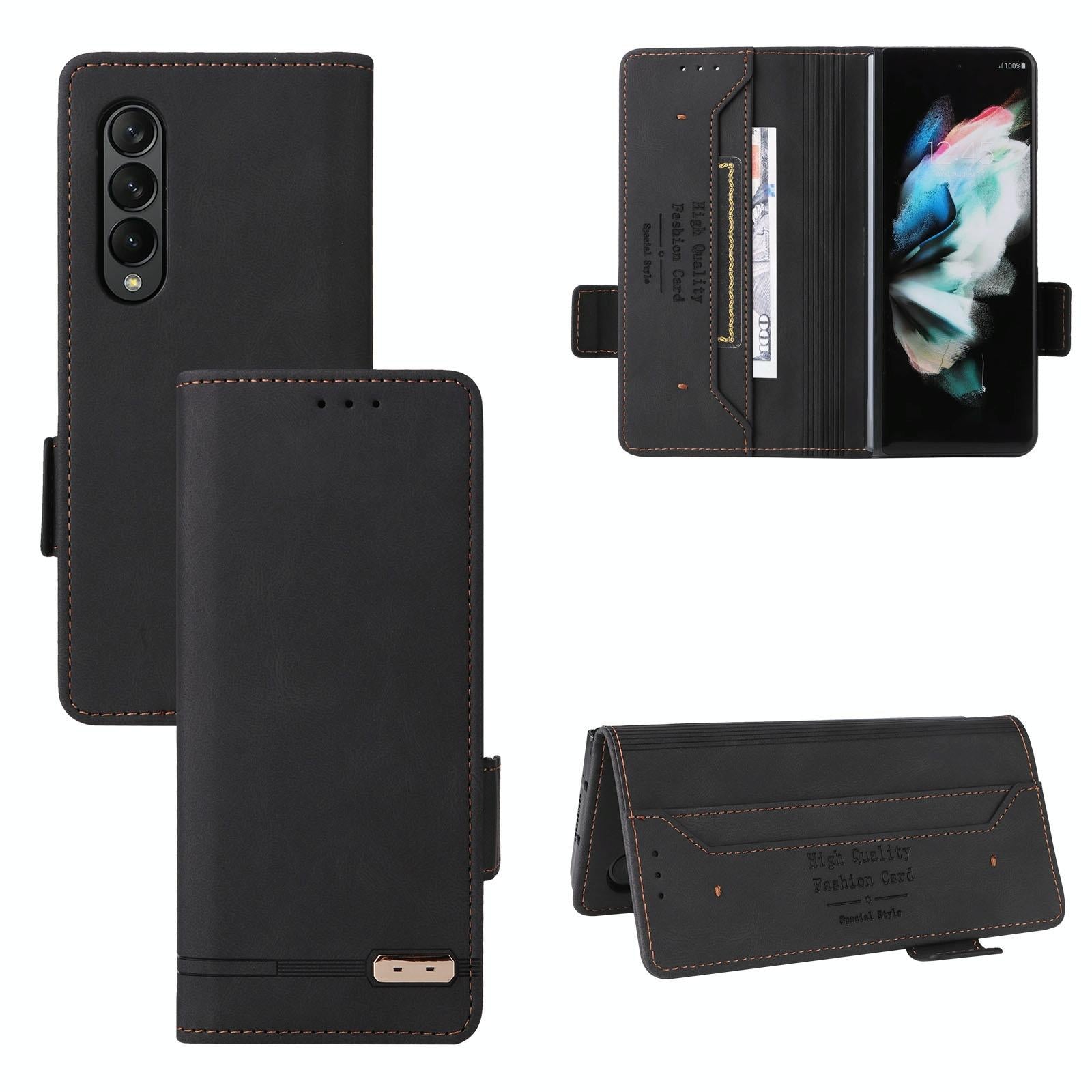 V562-A106795300ADE-202505291222-00 For Samsung Galaxy Z Fold4 5G Leather Flip Case With Magnetic Clasp - Black - Image 1