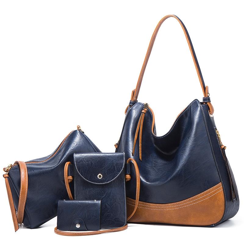 V562-A1071271060DBT-202504251547-00 Large Capacity Diagonal Handbags - 4 in 1 Colour Block Leather Bags - Navy Blue - Image 1