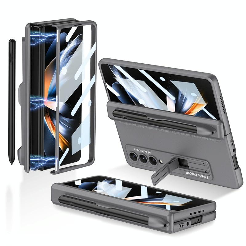 V562-A107857300ADE-202505291211-00 For Samsung Galaxy Z Fold4 5G Foldable Magnetic Flip Case With Holder & Pen Slot - Gkk - Grey - Image 1
