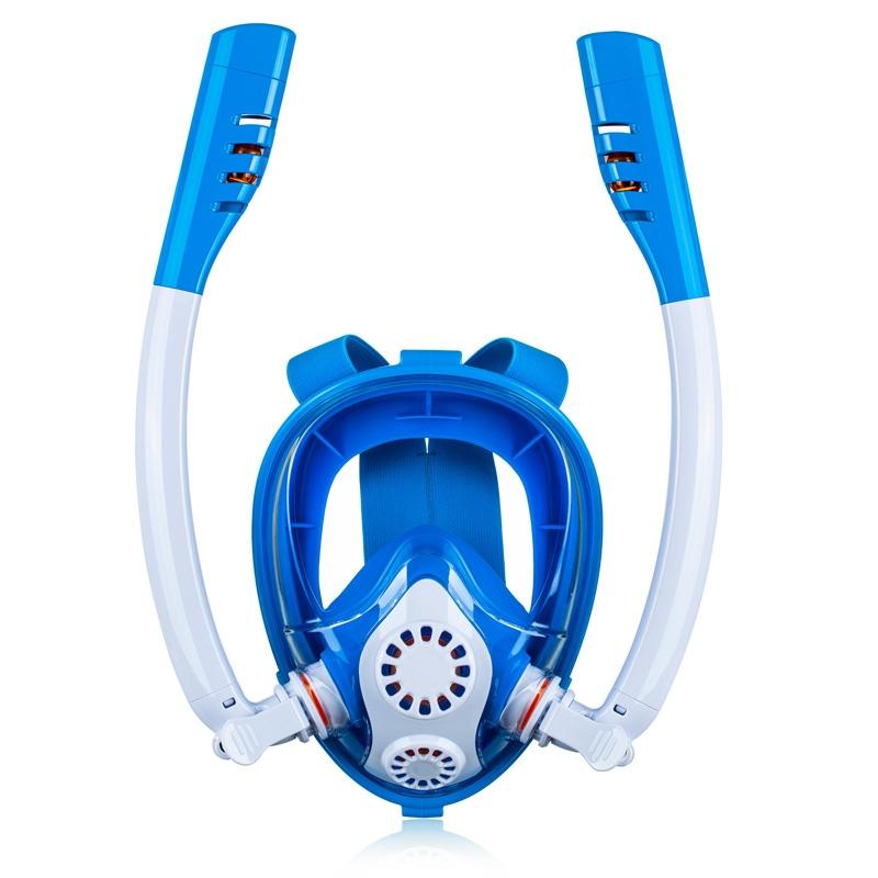 V562-A1083471060DBT-202505231736-00 Full Dry Silicone Kids Diving Mask with Double Tubes - White Blue - Image 1