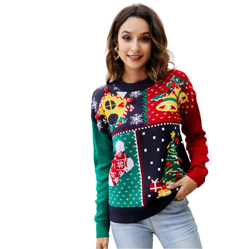 V562-A1091913060DBT-202505261913-00 Women Small Snowflake Christmas Knit Sweater - Size S Dark Blue - Image 1