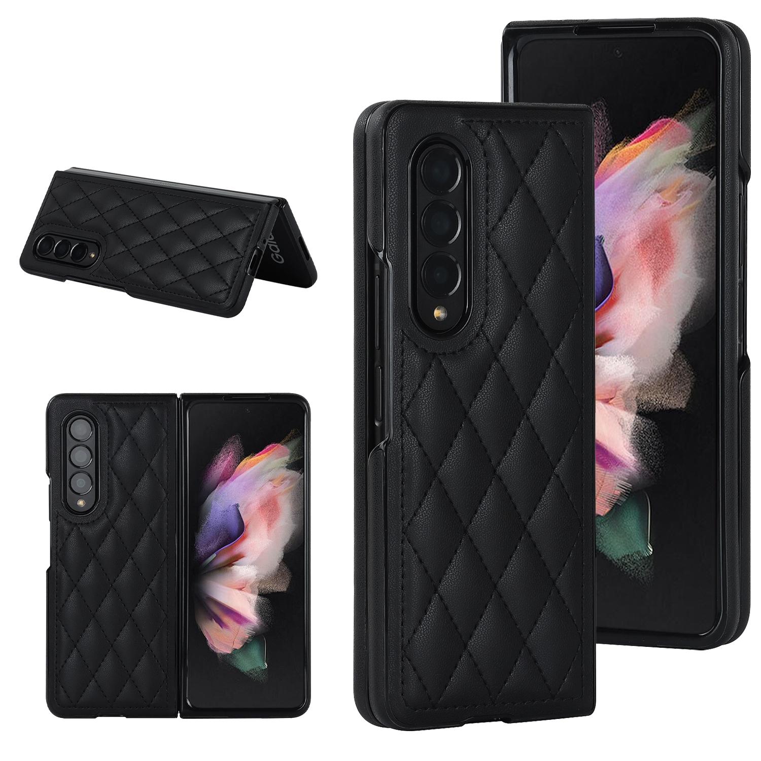 V562-A109201400ADE-202503211517-00 For Samsung Galaxy Z Fold4 5G Foldable Microfiber Phone Case - Rhombic Design - Black - Image 1