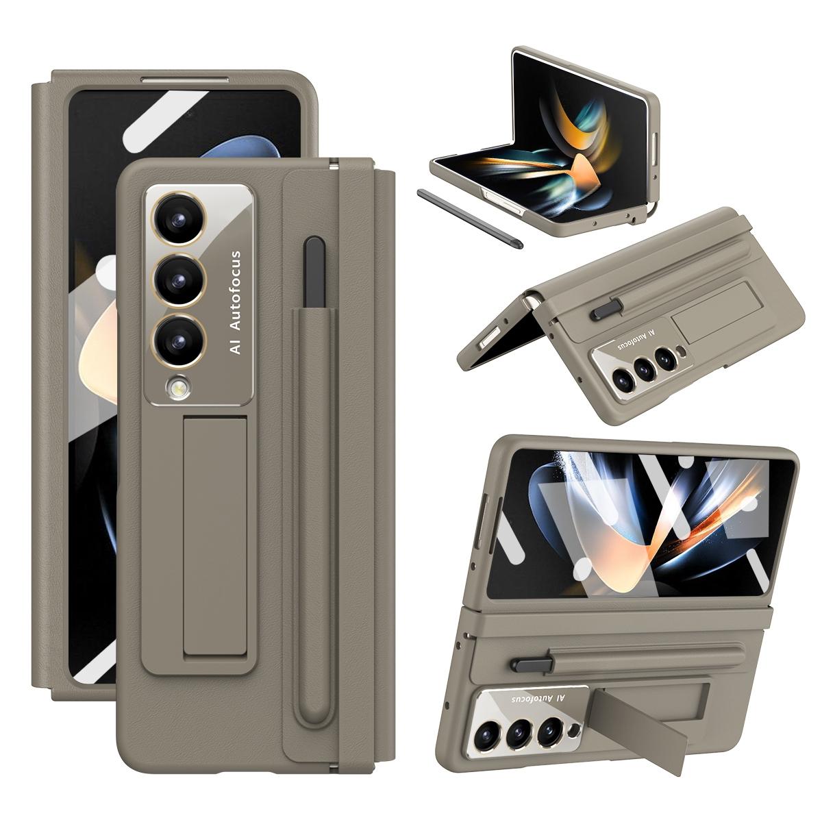 V562-A109819500ADE-202505291232-00 For Samsung Galaxy Z Fold4 5G Full Coverage Pc Case With Pen - Light Brown - Image 1