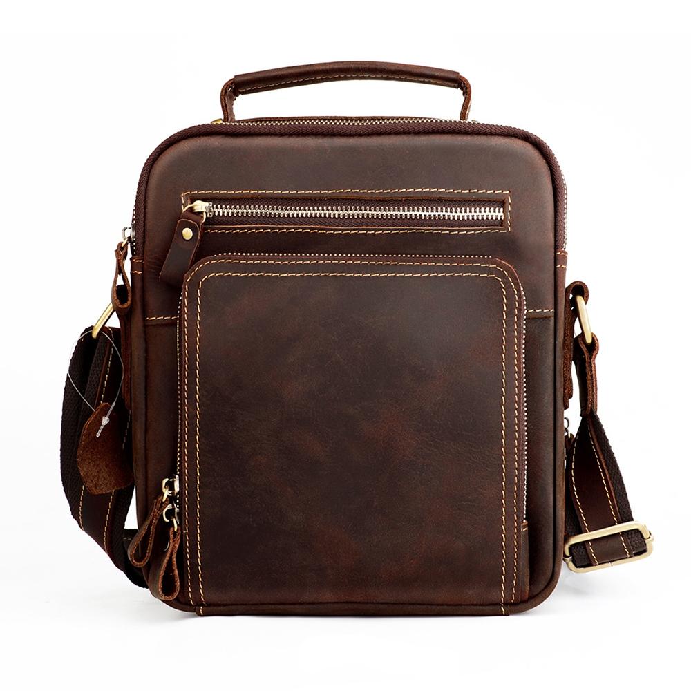 V562-A109888200ADE-202504251740-00 Men Crazy Horse Leather Crossbody Bag Durable & Stylish - Coffee - Image 1