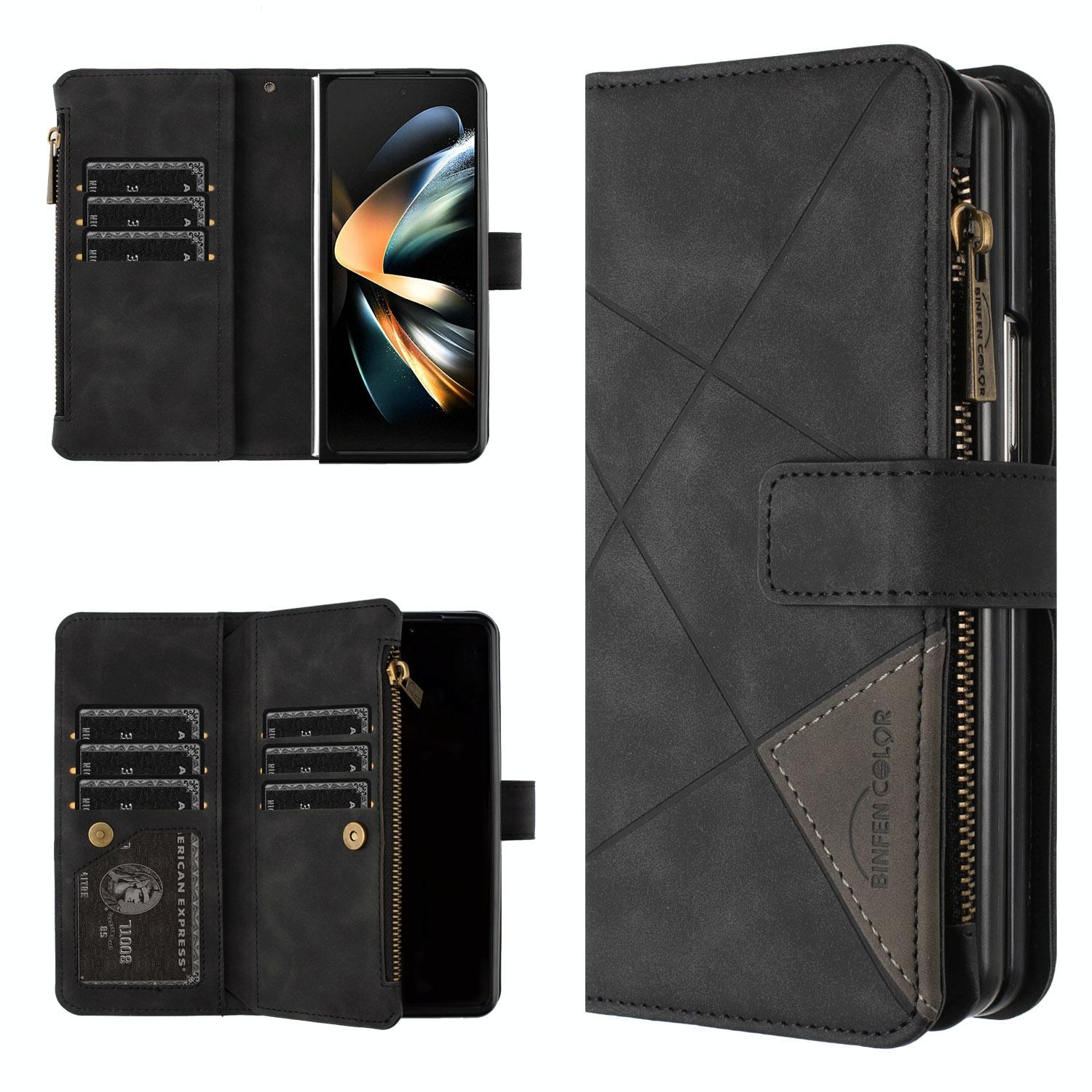 V562-A204661500ADE-202505291221-00 For Samsung Galaxy Z Fold4 5G Leather Zip Wallet With Rhombus Texture - Black - Image 1