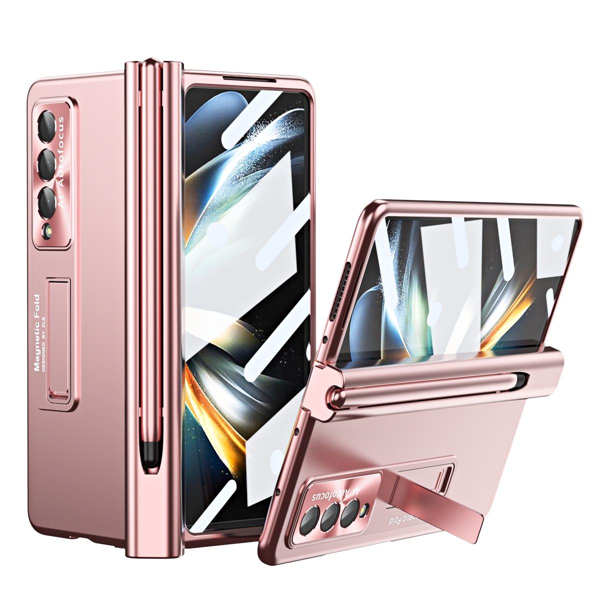 V562-A205550400ADE-202503211415-00 For Samsung Galaxy Z Fold4 5G Foldable Phone Case With Pen Slot - Electroplated - Pink - Image 1