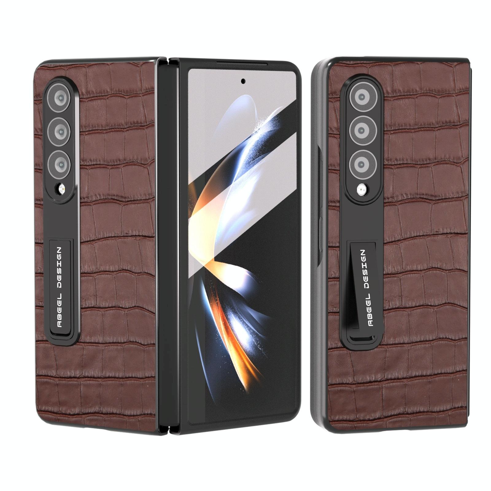 V562-A207807400ADE-202505221846-00 For Samsung Galaxy Z Fold4 5G Premium Leather Phone Case - Crocodile Texture - Brown - Image 1