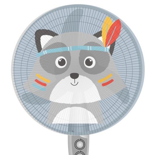 V562-A2080376240DBT-202503031730-00 18-inch Cartoon Children's Electric Fan with All-inclusive Mesh Protection Net and Anti-pinch Hand Cover - Little Gray Wolf - Image 1