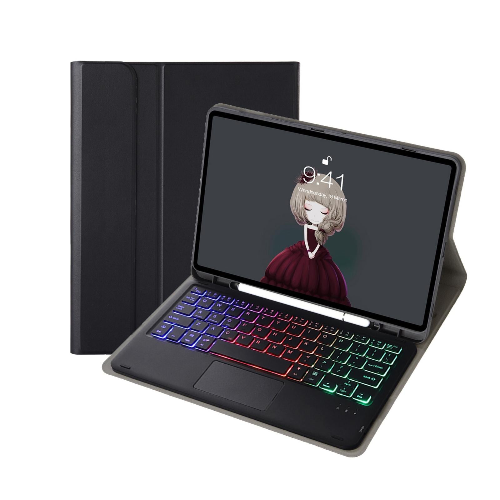 V562-A208510300ADE-202504291846-00 Bluetooth Keyboard Leather Tablet Case For Ipad 10.2 / 10.5 / Air 2019 With Touch Pad & Pen Slot - Black - Image 1