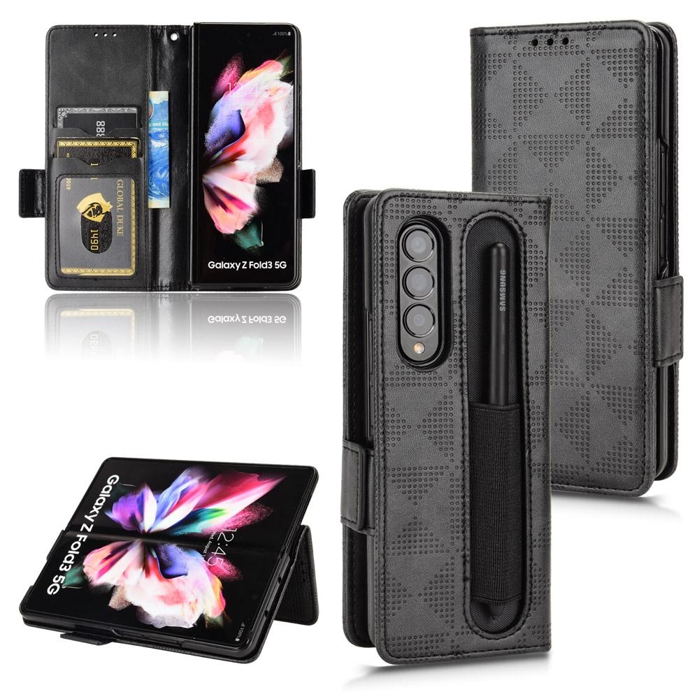 V562-A302583400ADE-202503211310-00 For Samsung Galaxy Z Fold4 5G Symmetrical Leather Triangle Phone Case - Black - Image 1