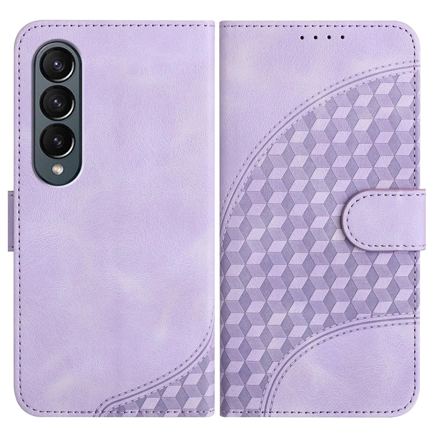 V562-A309360600ADE-202503211405-00 For Samsung Galaxy Z Fold4 5G Embossed Elephant Head Phone Case With Lanyard - Light Purple - Image 1