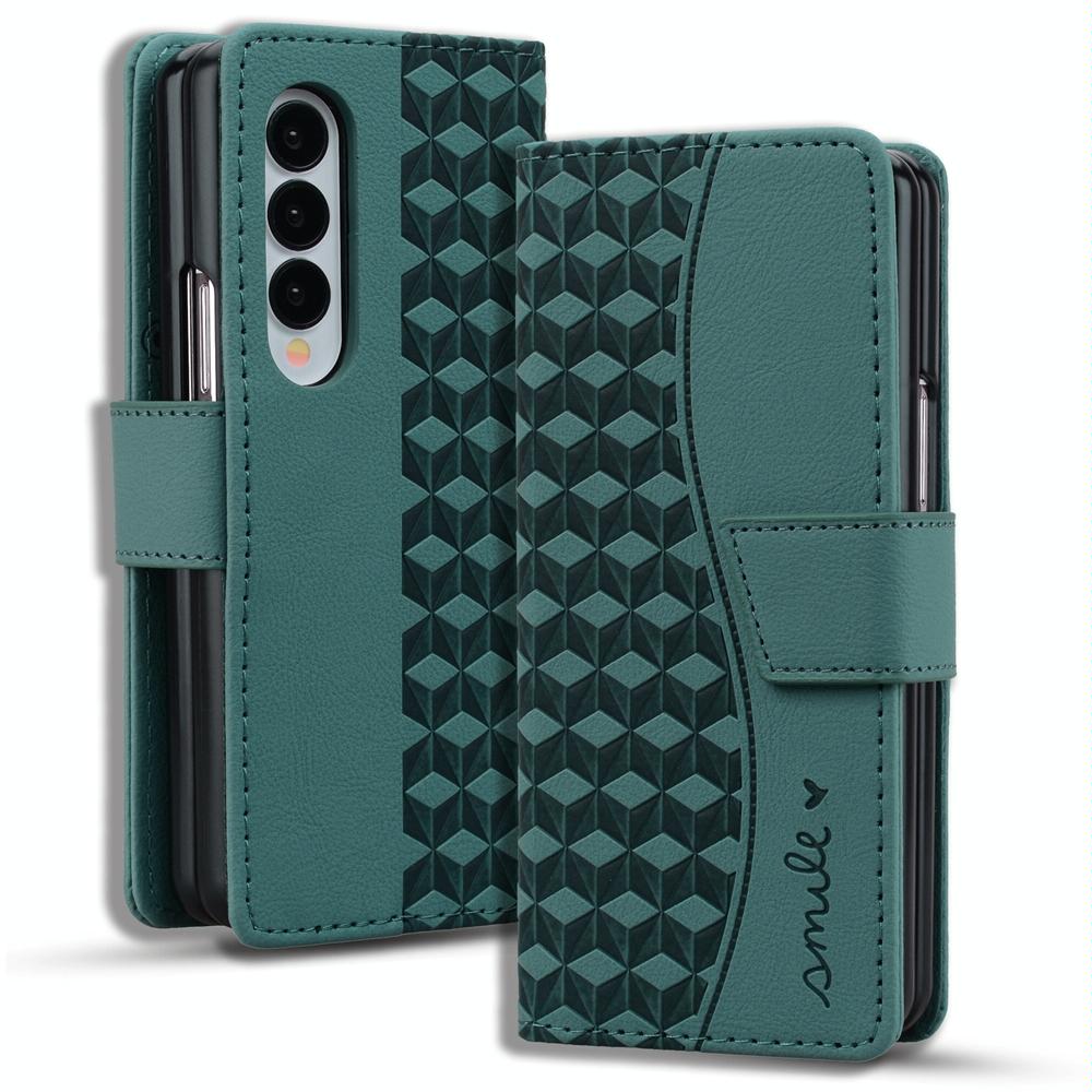 V562-A505448500ADE-202505221912-00 For Samsung Galaxy Z Fold4 5G Leather Phone Case With Diamond Buckle And Lanyard - Green - Image 1
