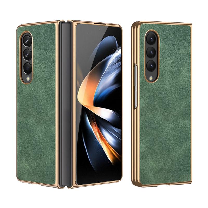 V562-A600483500ADE-202504292107-00 For Samsung Galaxy z Fold4 5G Foldable Lambskin Phone Case - Electroplated - Alpine Green - Image 1