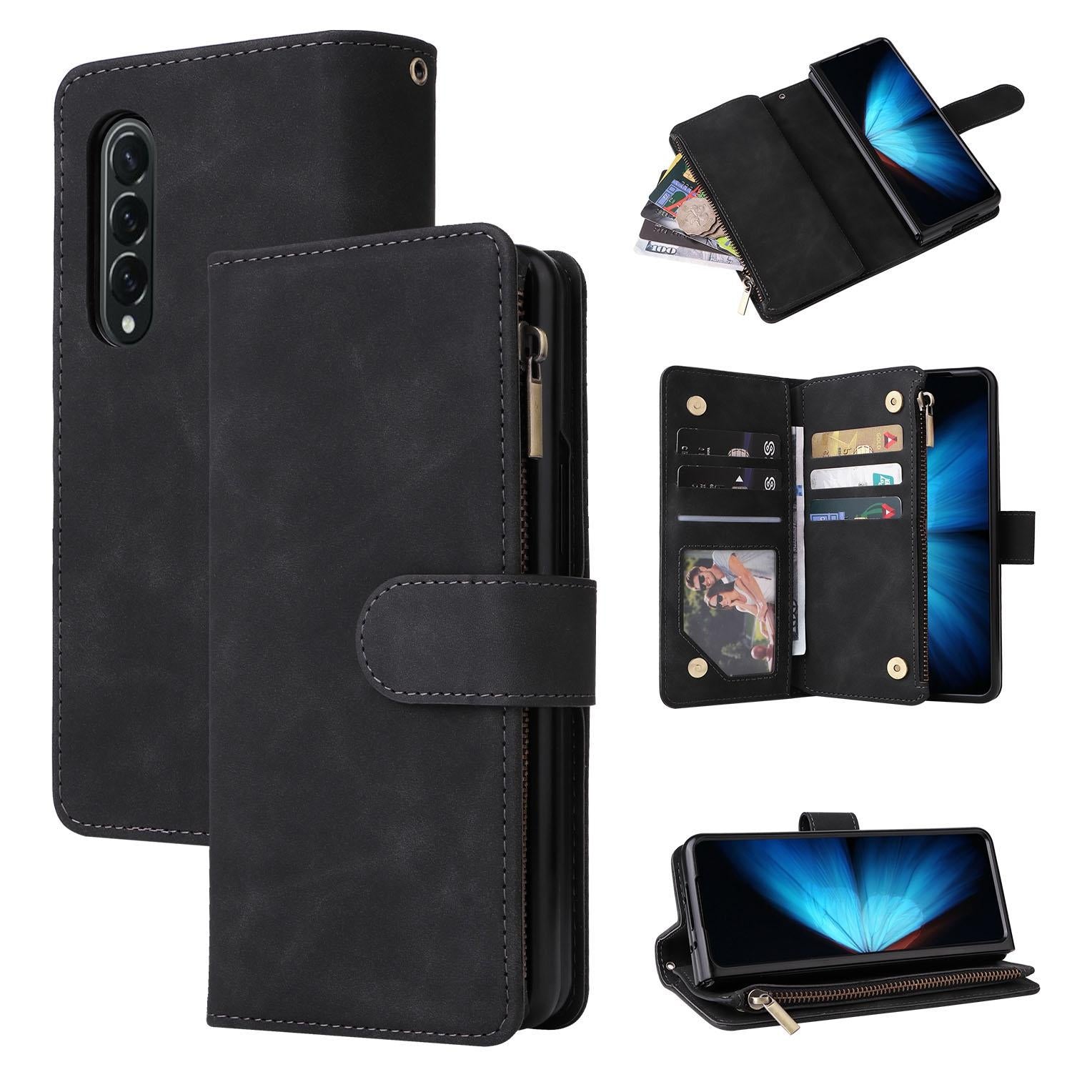 V562-A939300600ADE-202503211510-00 For Samsung Galaxy Z Fold4 5G Frosted Leather Zip Wallet - Compact And Stylish - Black - Image 1