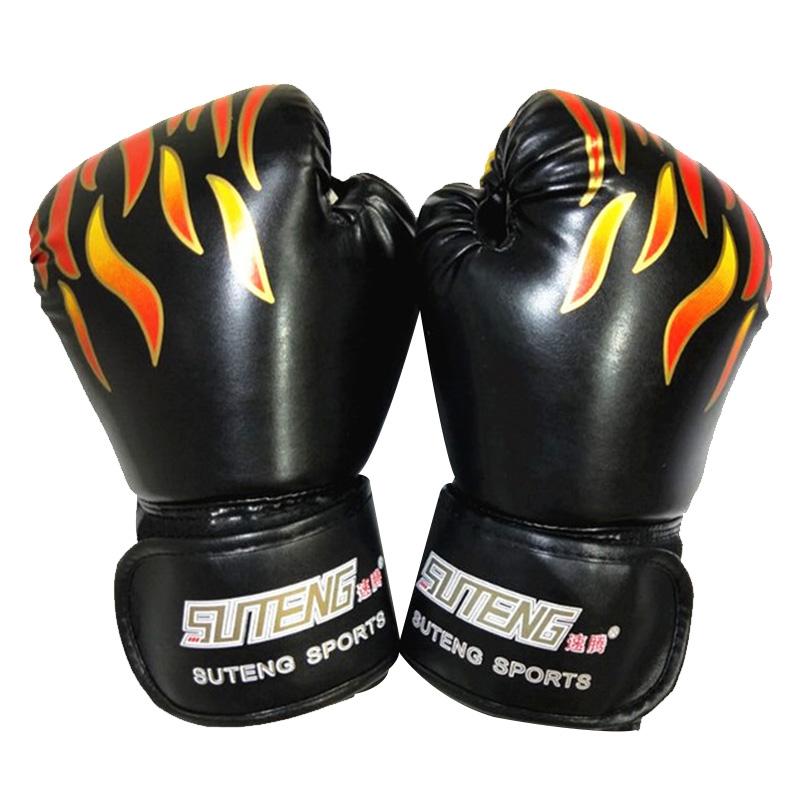 V562-B0156GO-202503072120-00 Adult Flame Pattern Pu Leather Boxing Gloves - Fitness - Black - Image 1