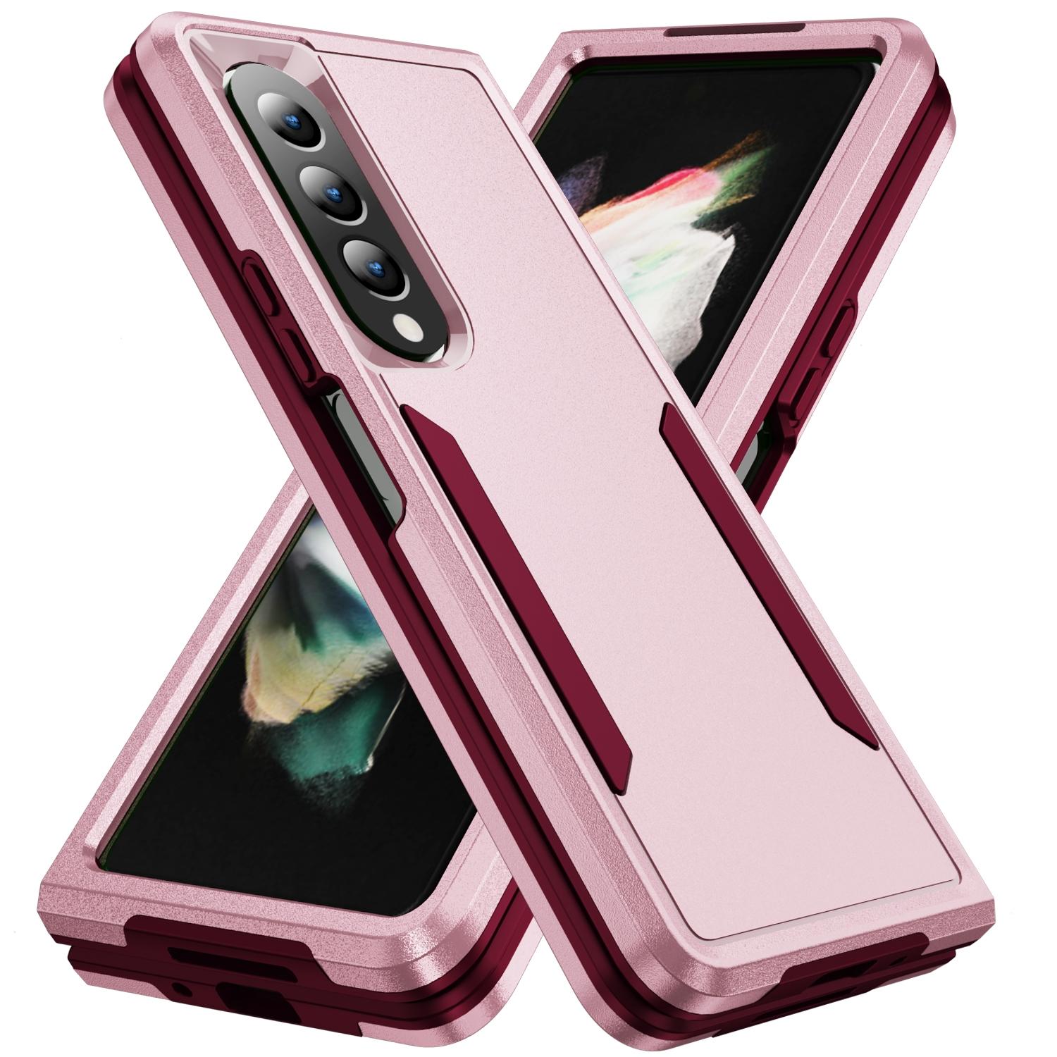 V562-B100254300ADE-202505291336-00 For Samsung Galaxy Z Fold4 5G Shockproof Pc Tpu Case - Pink + Rose Red - Image 1