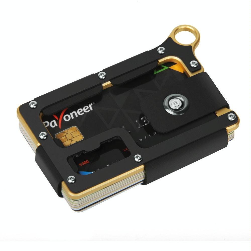 V562-B1004477850DBT-202504021915-00 Adjustable Snap Button Wallet Aluminum Alloy & Leather - Gold - Image 1