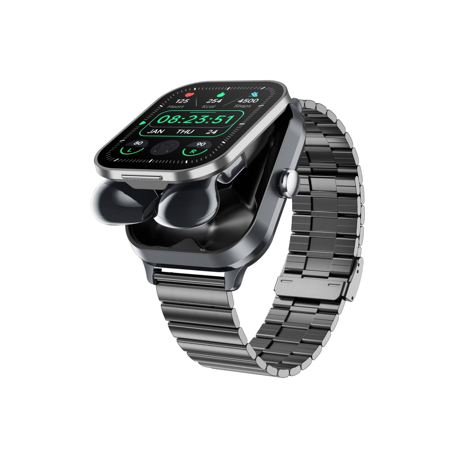 V562-B101398600ADE-202504251908-00 2.01 Inch 2 In 1 Bluetooth Earphone Smart Watch With Nfc & Steel Strap - Space Grey - Image 1