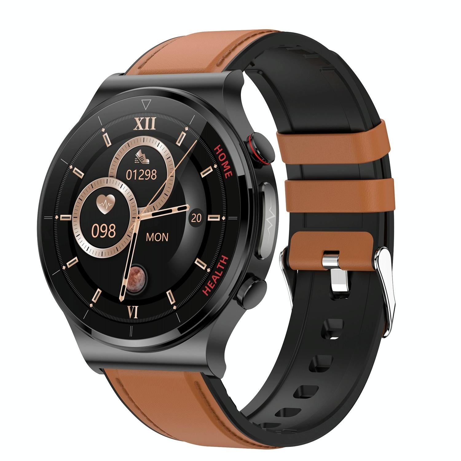 V562-B101592300ADE-202504252113-00 1.32 Inch Screen Leather Watch Strap Smart Health Watch Supports Body Temperature Monitoring Ecg Monitoring Blood Pressure - Brown - Image 1
