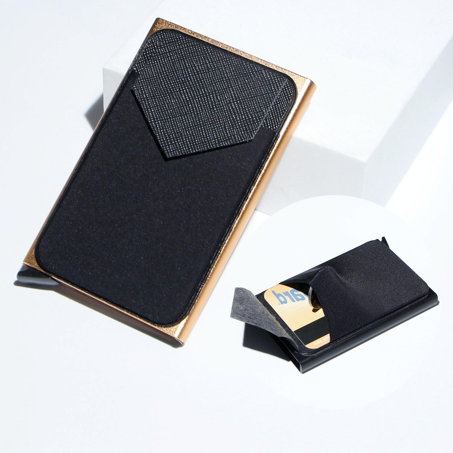 V562-B1028314060DBT-202503280312-00 Compact Metal Card Holder with Rfid Protection - Gold - Image 1
