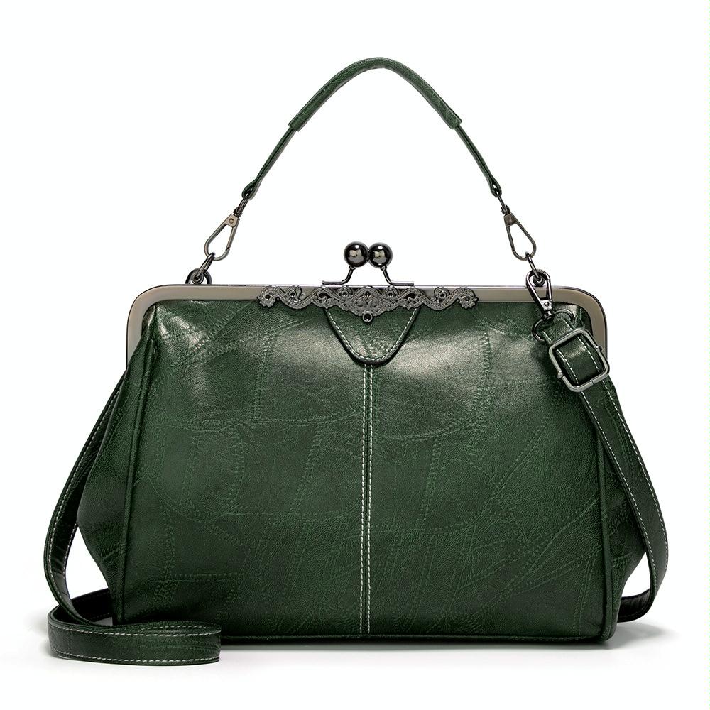 V562-B1030443060DBT-227061-00 Adjustable Leather Crossbody Bag with Vintage Buckle - Green - Image 1