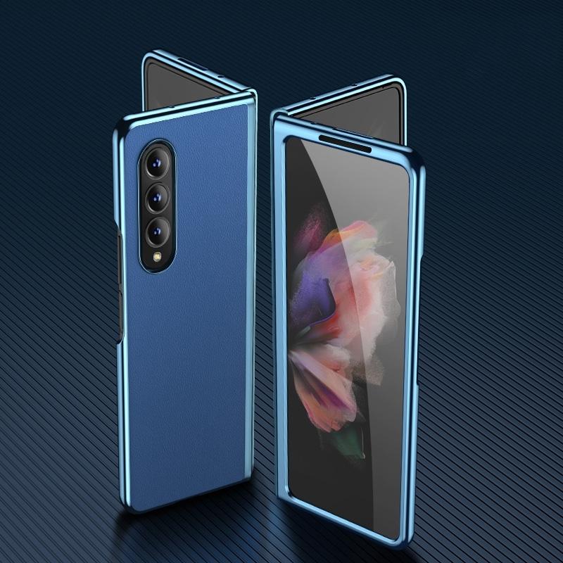 V562-B103652300ADE-202505291321-00 For Samsung Galaxy Z Fold4 5G Leather Plated Phone Cover - Blue - Image 1