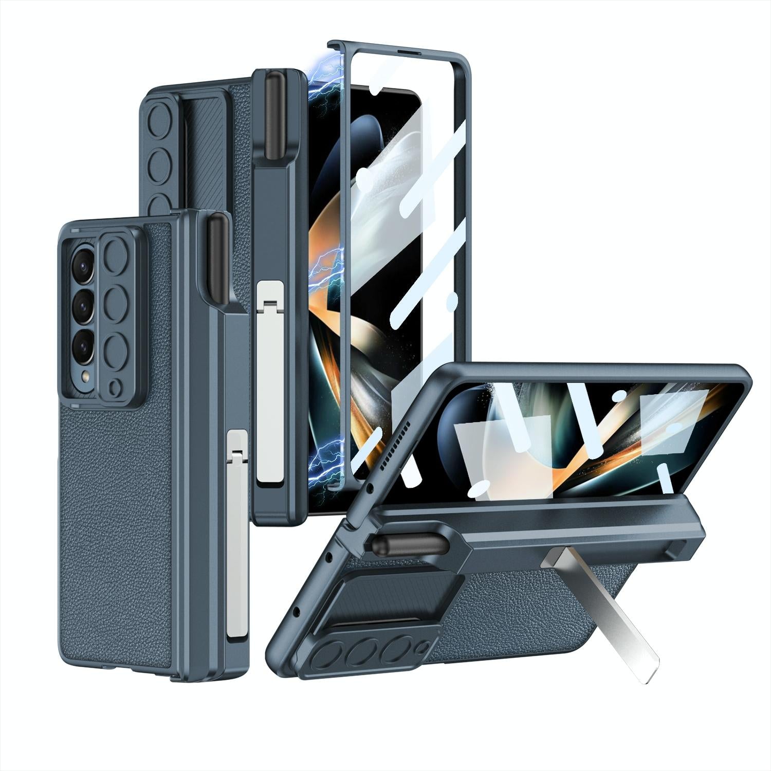 V562-B103859500ADE-202505291242-00 For Samsung Galaxy Z Fold4 5G Magnetic Leather Flip Case With Holder - Blue - Image 1