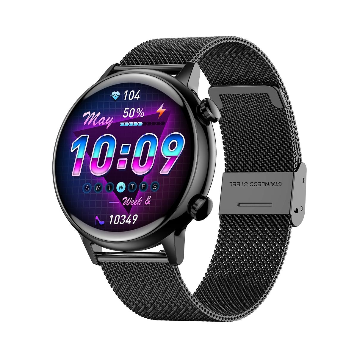 V562-B104315400ADE-202504252111-00 1.1 Inch Smart Stainless Steel Band Watch Support Bluetooth Call / Blood Oxygen Monitoring - Black - Image 1