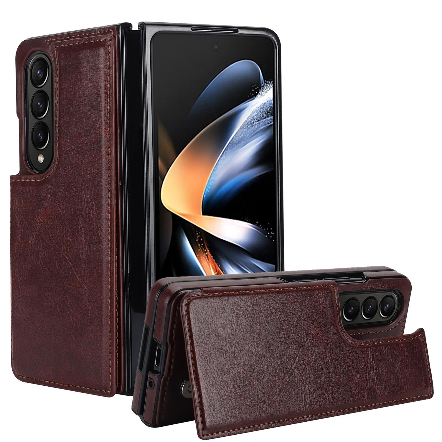 V562-B104741500ADE-202503211325-00 For Samsung Galaxy Z Fold4 5G Full Coverage Double Buckle Phone Case - Brown - Image 1