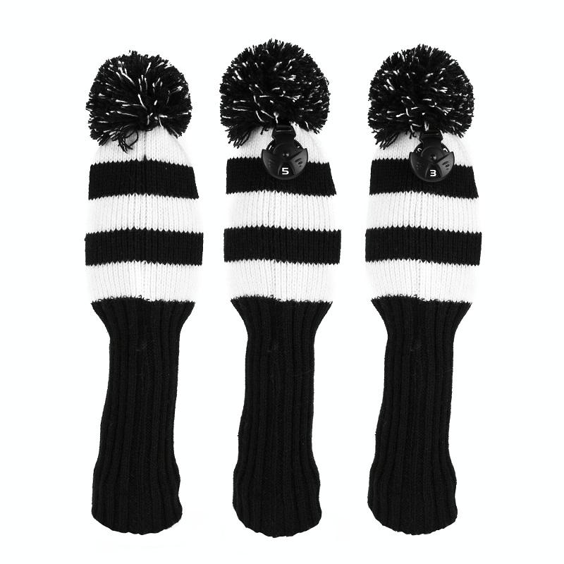 V562-B1051602060DBT-202503041740-00 Set of 3 Knitted Golf Club Covers - Black - Image 1