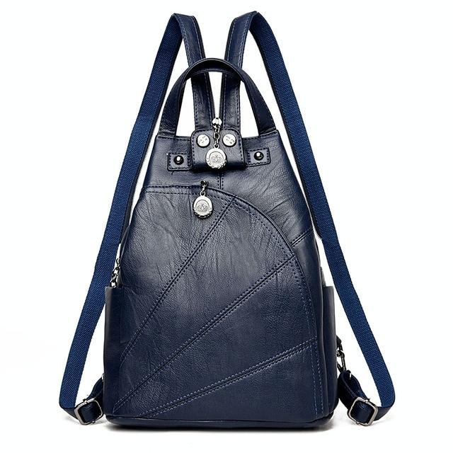 V562-B1057901910DBT-202505271320-00 Women Leather Backpack - Secure & Stylish - Blue - Image 1