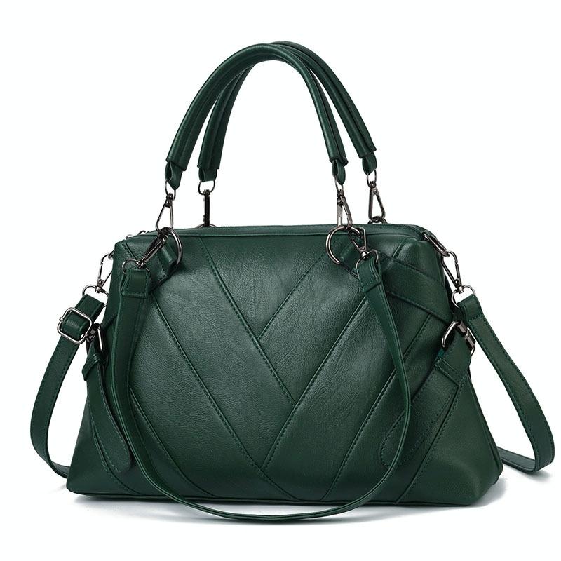 V562-B1065232060DBT-202503041345-00 Soft Leather Geometric Handbag - Colourblock - Green - Image 1