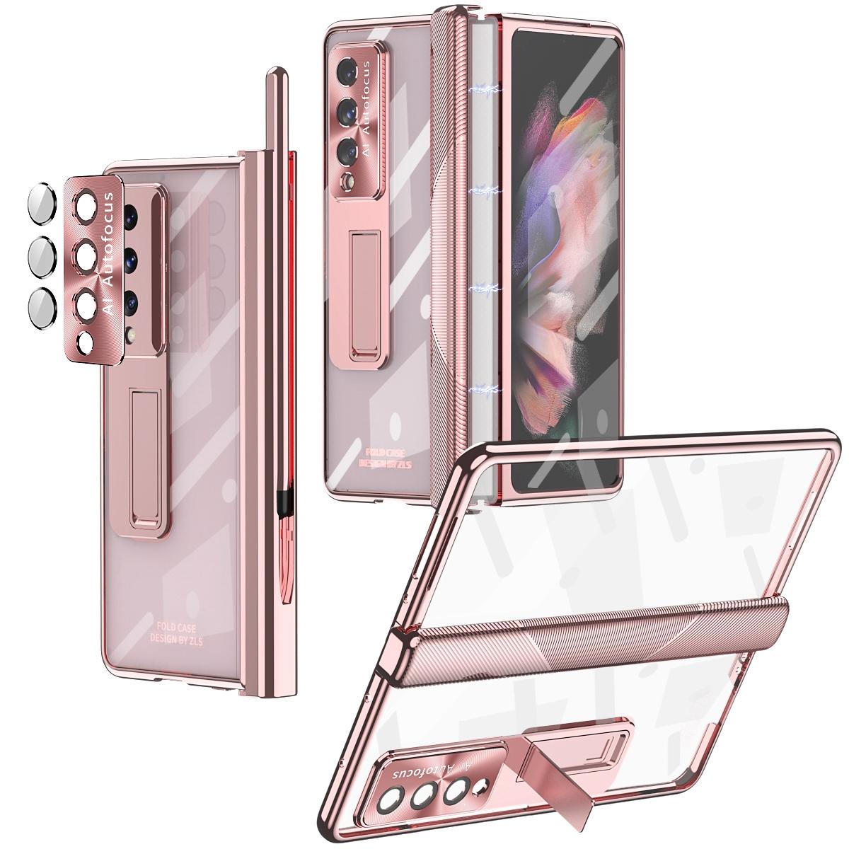 V562-B106553400ADE-202505221932-00 For Samsung Galaxy Z Fold4 5G Magnetic Phone Case With Holder - Plating Finish - Rose Gold - Image 1