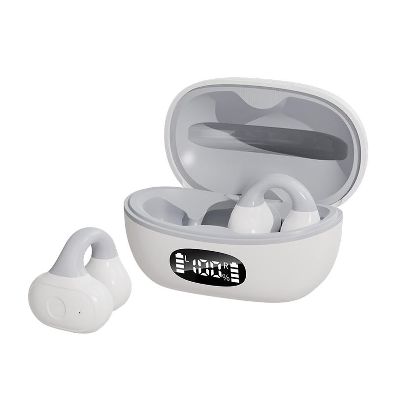 V562-B1075093060DBT-202505261740-00 Wireless Clip-on Earphones with Charging Case - White + Gray - Image 1