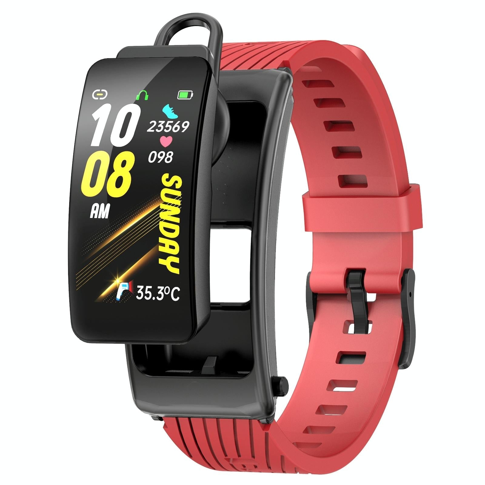 V562-B107633400ADE-202504251836-00 1.14 Inch Silicone Band Earphone Detachable Life Waterproof Smart Watch Support Bluetooth Call - Black Red - Image 1