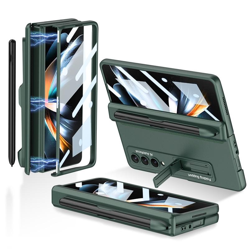 V562-B107857300ADE-202505291211-00 For Samsung Galaxy Z Fold4 5G Foldable Magnetic Flip Case With Holder & Pen Slot - Gkk - Night Green - Image 1