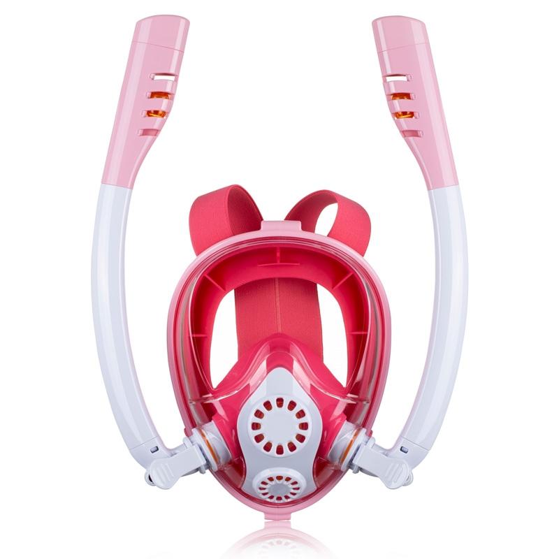 V562-B1083471060DBT-202505231736-00 Full Dry Silicone Kids Diving Mask with Double Tubes - White Pink - Image 1
