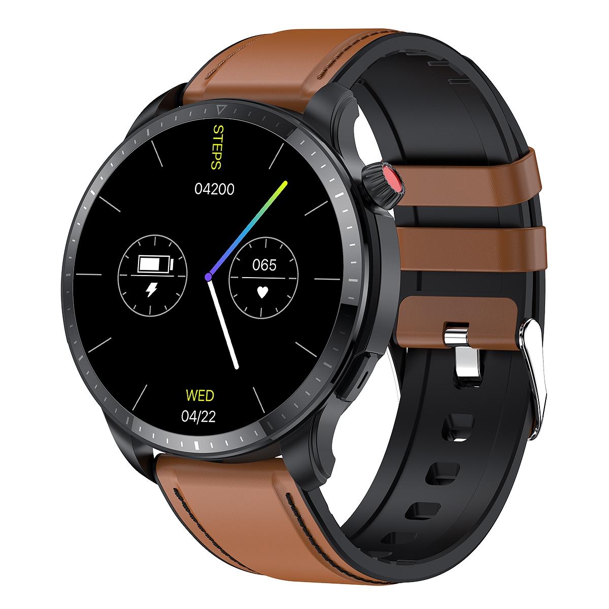 V562-B108526400ADE-202504251932-00 1.39 Inch Ip67 Waterproof Leather Band Smart Watch Supports Bluetooth Call / Blood Oxygen / Body Temperature Monitoring - Brown - Image 1