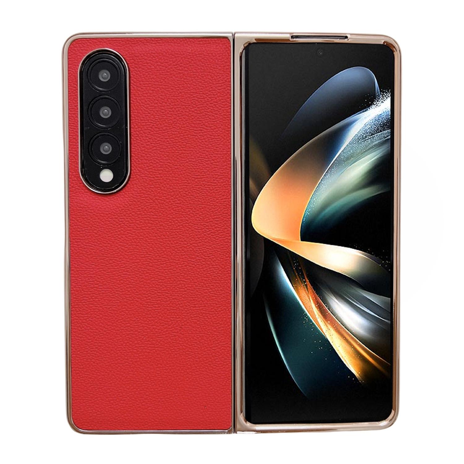 V562-B108976300ADE-202505221927-00 For Samsung Galaxy Z Fold4 5G Leather Phone Case - Nano Plating - Red - Image 1